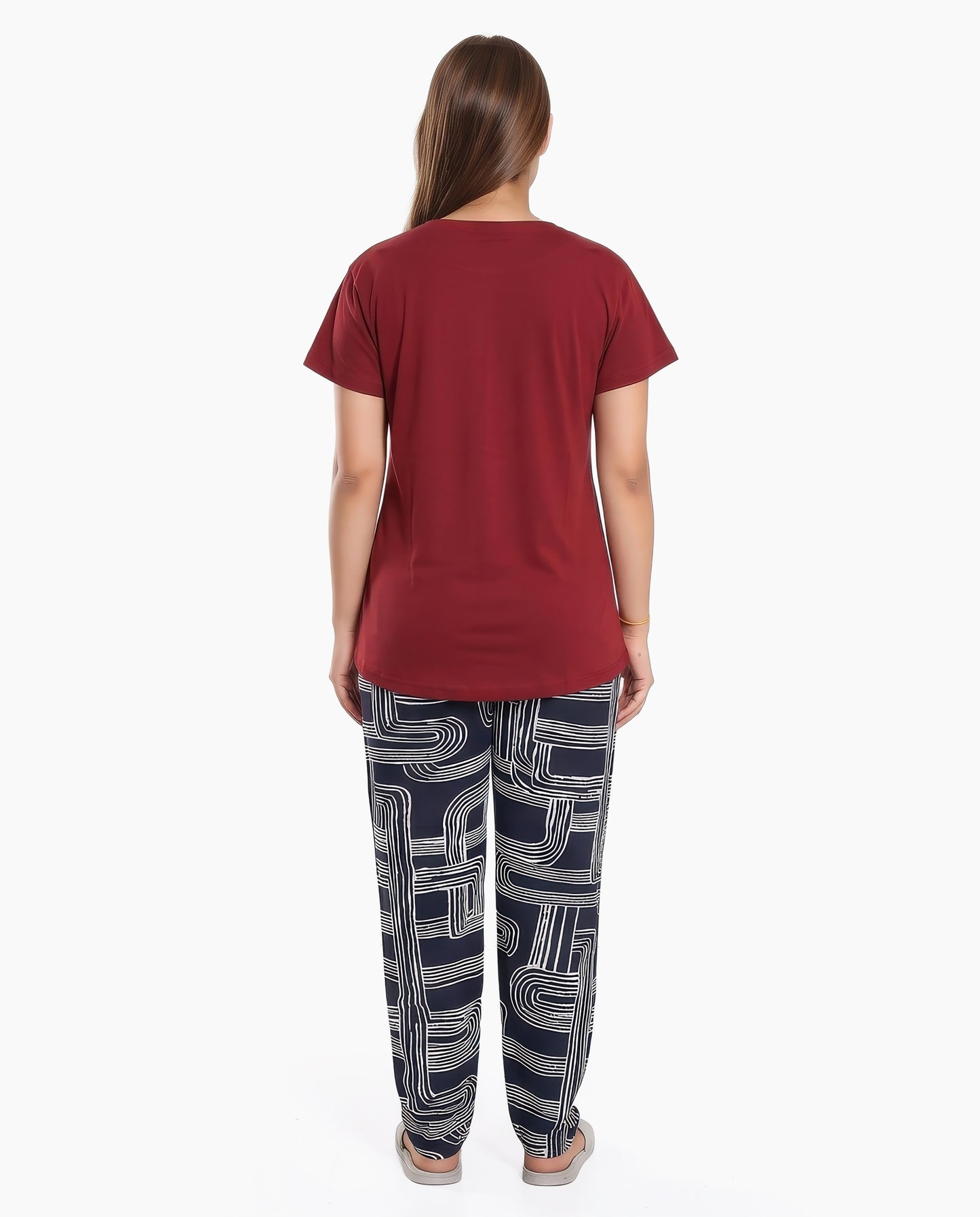 Rust & Navy Colored Printed Nightsuit