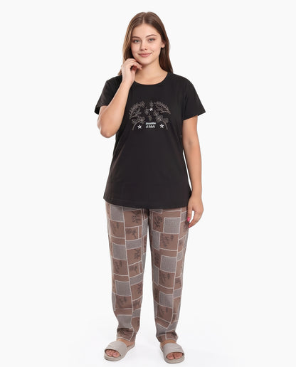 Black & Brown Colored Printed Nightsuit