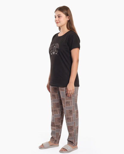 Black & Brown Colored Printed Nightsuit