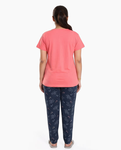 Peach & Indigo Colored Printed Nightsuit
