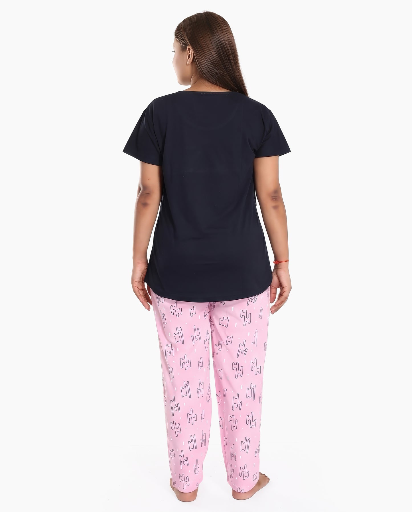Navy & Pink Colored Printed Nightsuit