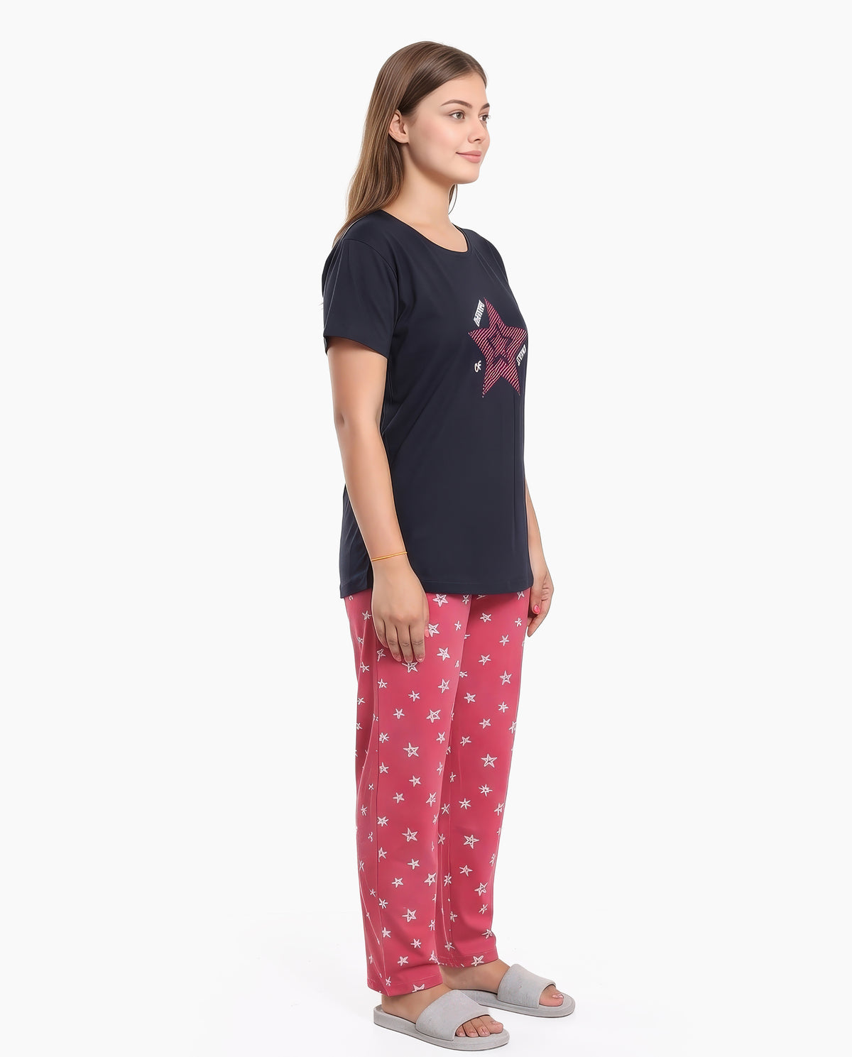 Navy & D.Pink Colored Printed Nightsuit