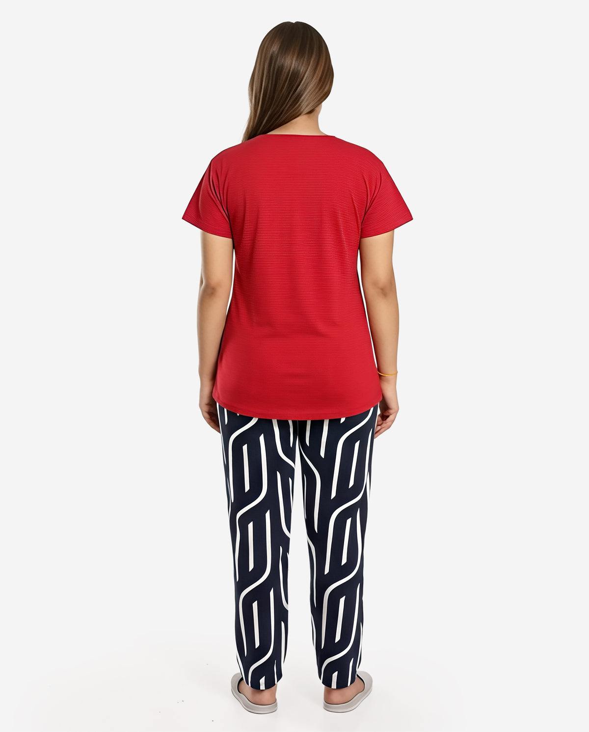 Red & Navy Colored Printed Nightsuit