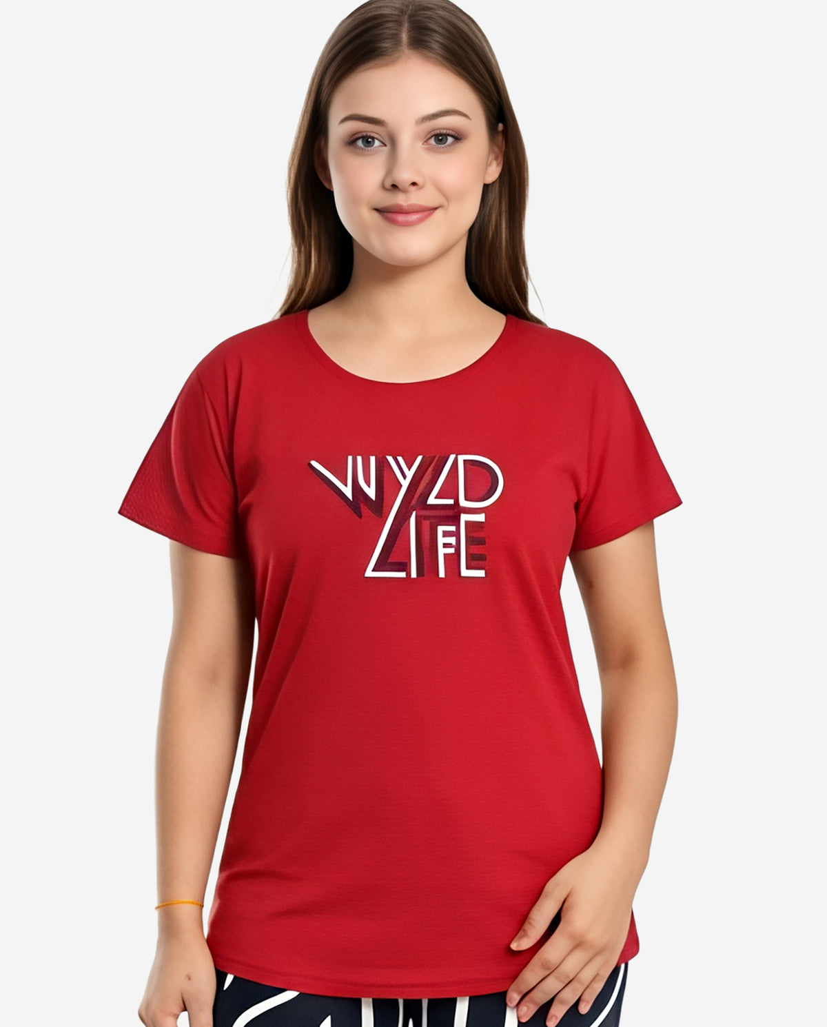 Red & Navy Colored Printed Nightsuit