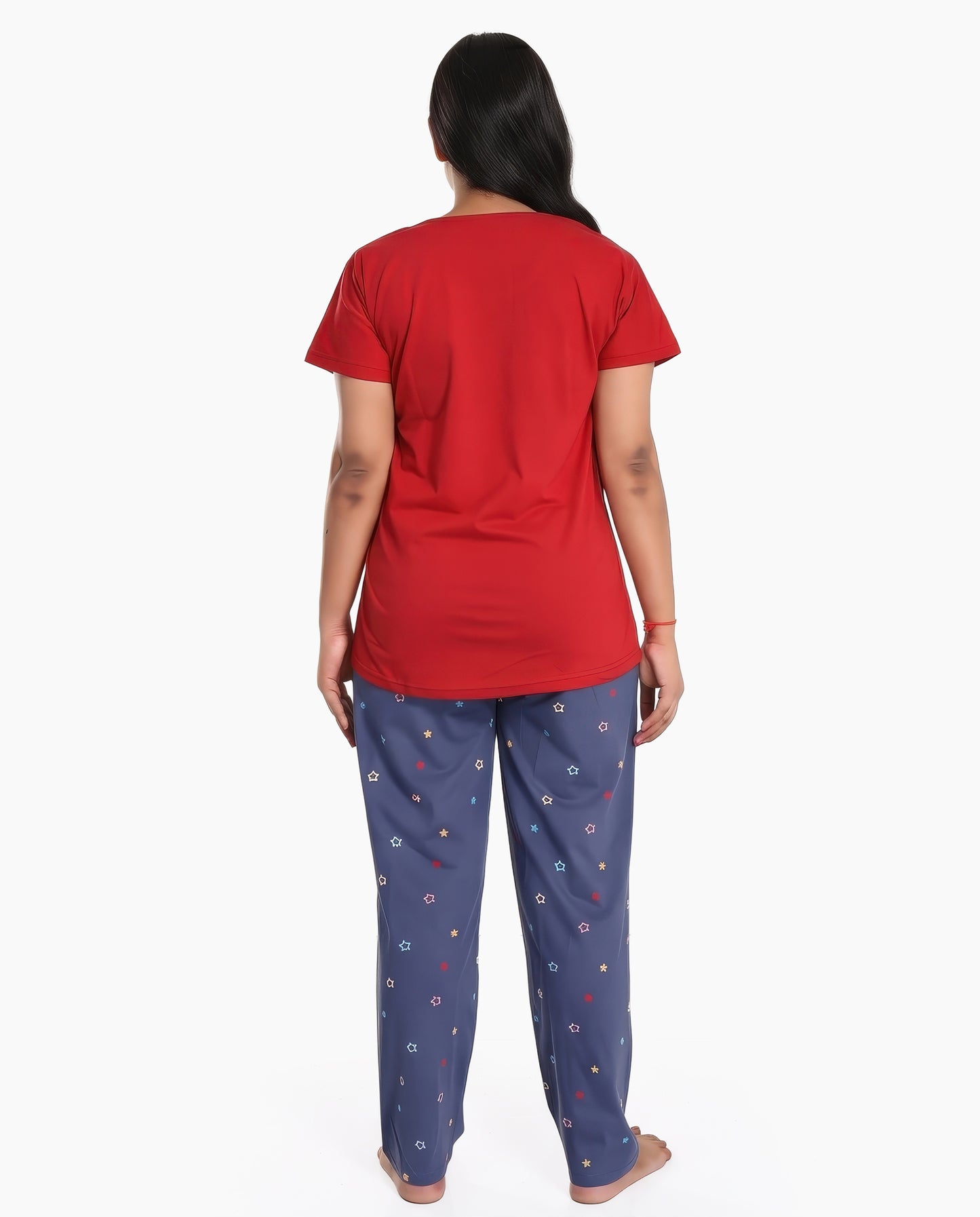 Red & Rock Blue Colored Printed Nightsuit