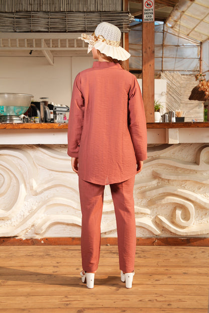 Sanguine Brown-Colored Embroidered Co-Ord Set
