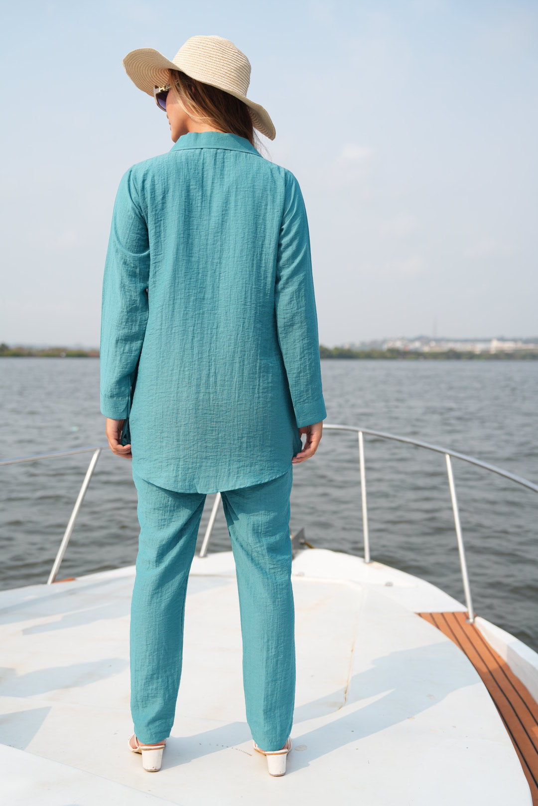 Sea Green-Colored Embroidered Co-Ord Set