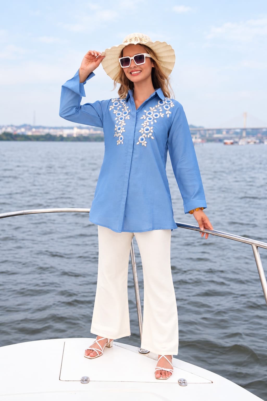 Pastel Blue-Colored Embroidered Co-Ord Set
