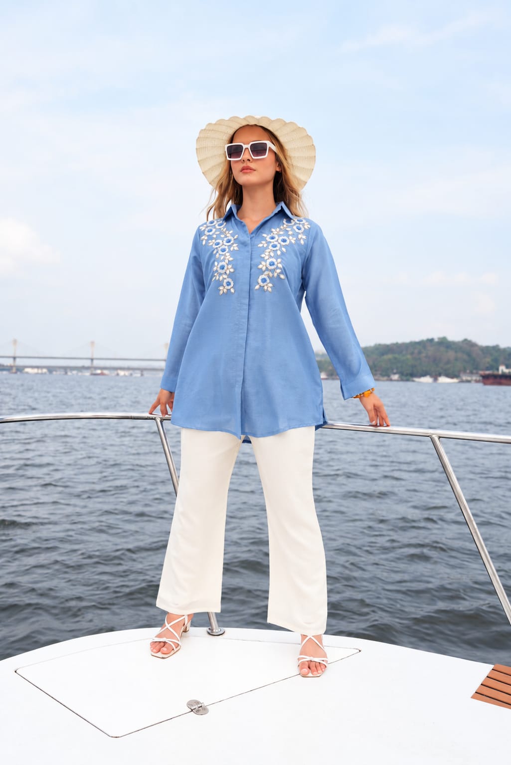 Pastel Blue-Colored Embroidered Co-Ord Set