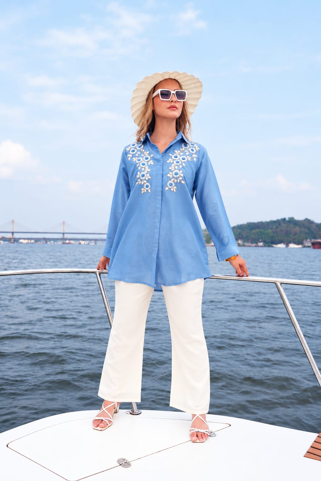 Pastel Blue-Colored Embroidered Co-Ord Set