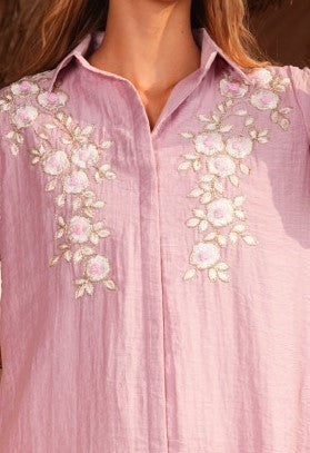 Dusty Pink-Colored Embroidered Co-Ord Set