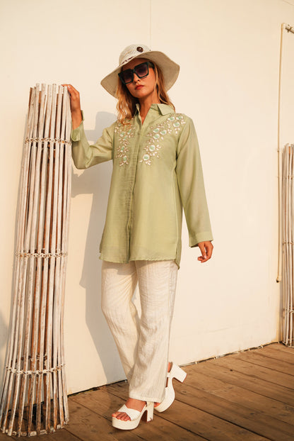 Light Olive-Colored Embroidered Co-Ord Set