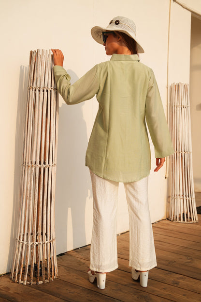 Light Olive-Colored Embroidered Co-Ord Set