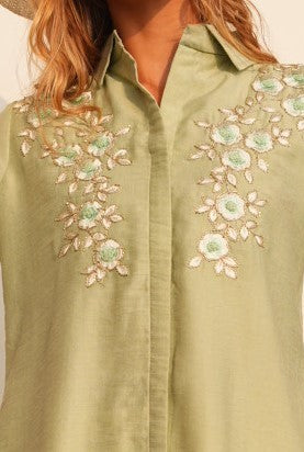 Light Olive-Colored Embroidered Co-Ord Set