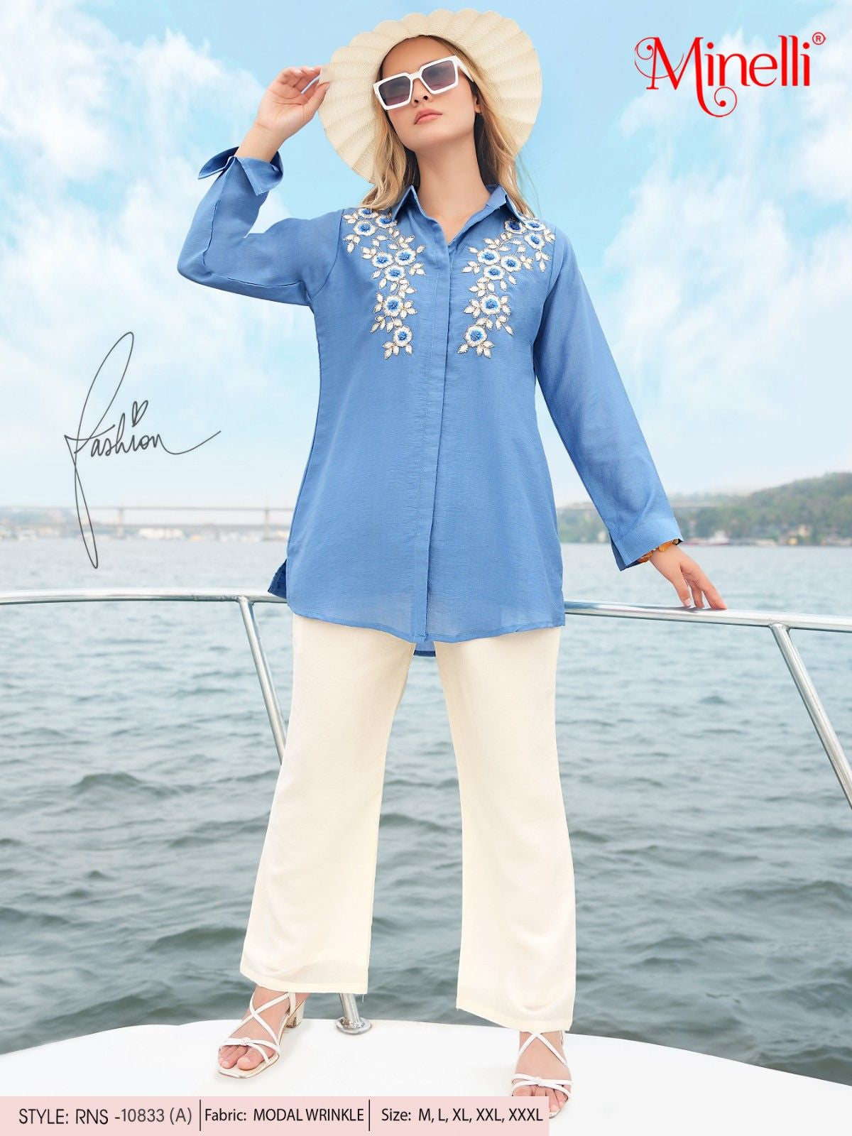 Pastel Blue-Colored Embroidered Co-Ord Set