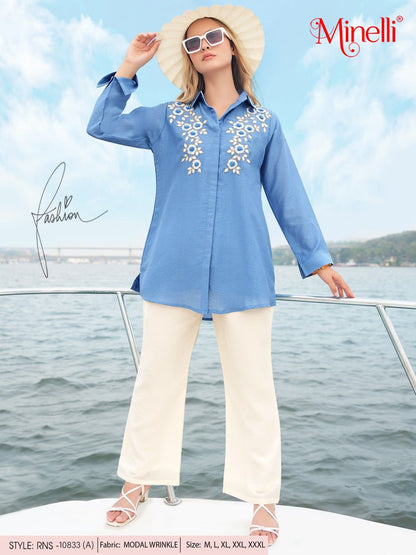 Pastel Blue-Colored Embroidered Co-Ord Set