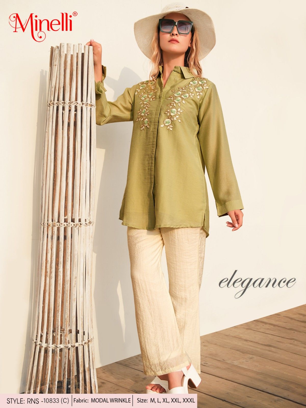 Light Olive-Colored Embroidered Co-Ord Set