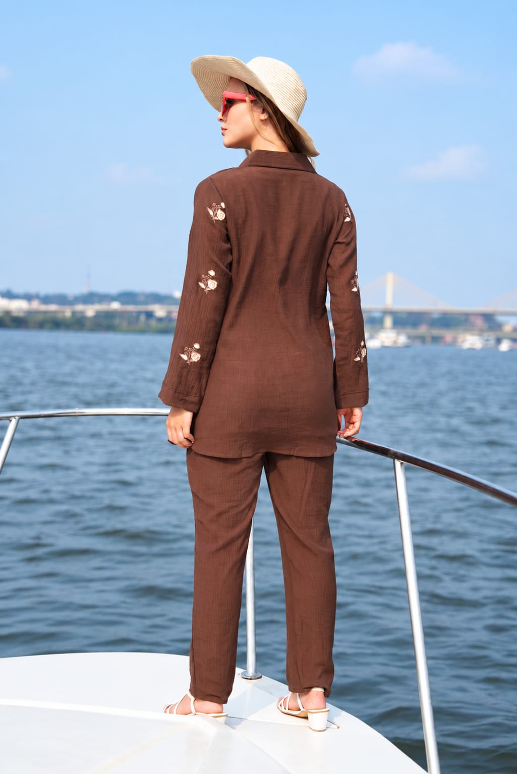 Coffee Brown-Colored Embroidered Co-Ord Set