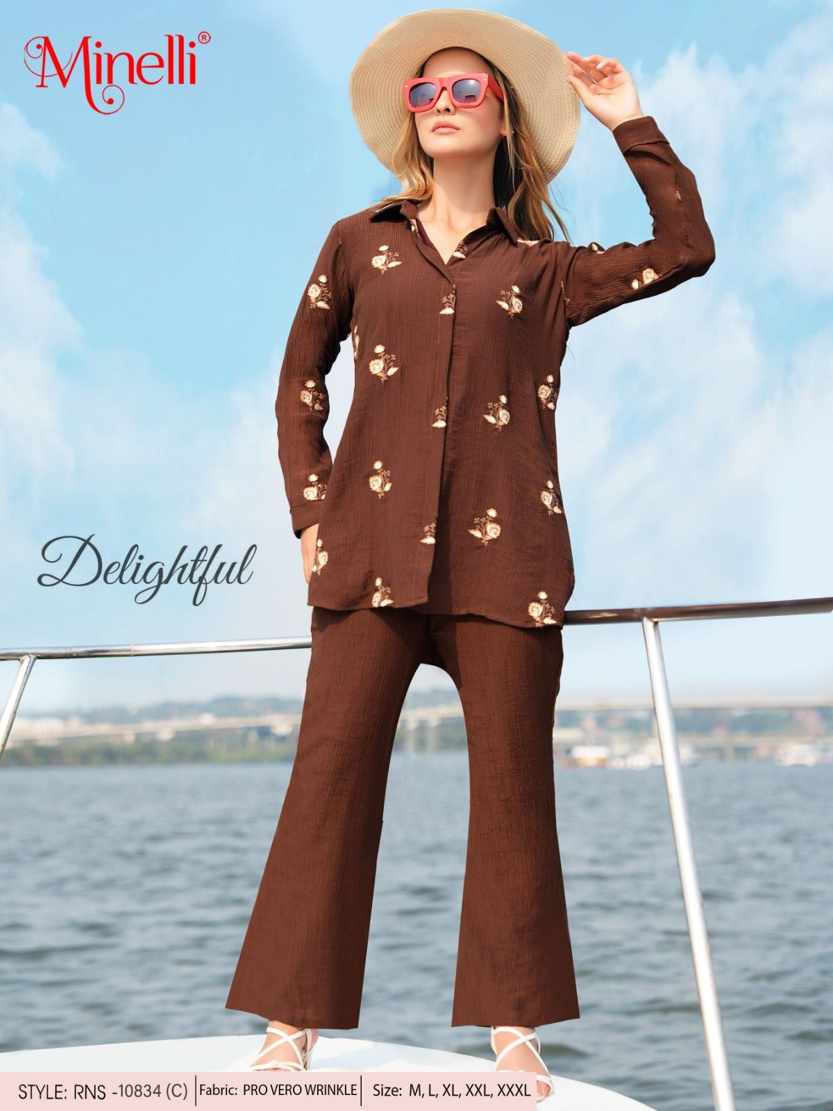 Coffee Brown-Colored Embroidered Co-Ord Set