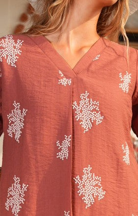 Brownish Red-Colored Embroidered Co-Ord Set
