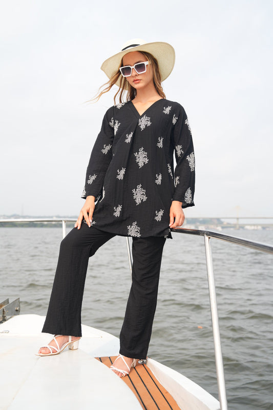 Black-Colored Embroidered Co-Ord Set