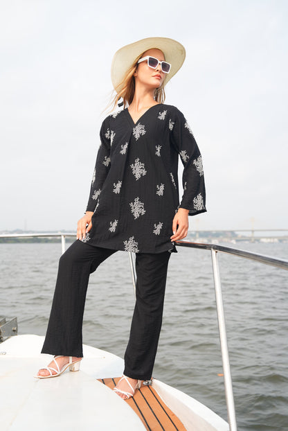 Black-Colored Embroidered Co-Ord Set