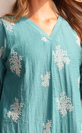 Sea Green-Colored Embroidered Co-Ord Set