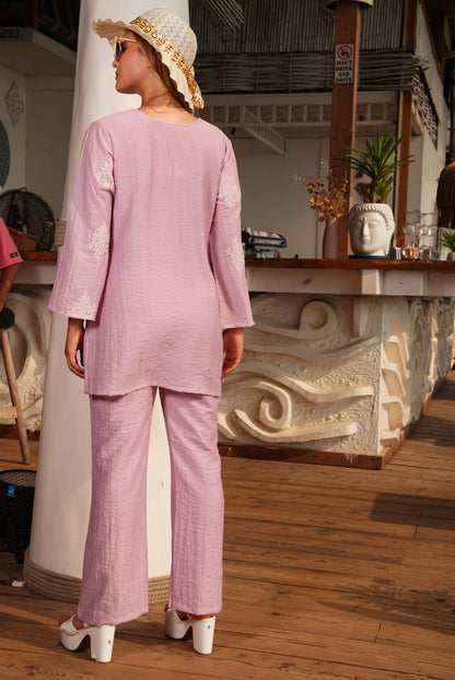 Onion Pink-Colored Embroidered Co-Ord Set