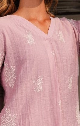 Onion Pink-Colored Embroidered Co-Ord Set