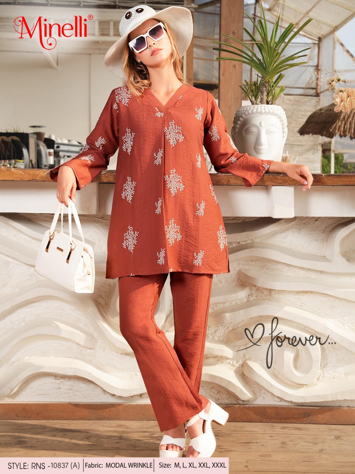 Brownish Red-Colored Embroidered Co-Ord Set