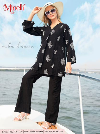 Black-Colored Embroidered Co-Ord Set