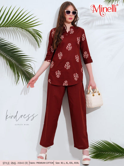 Rust-Colored Printed Co-Ord Set