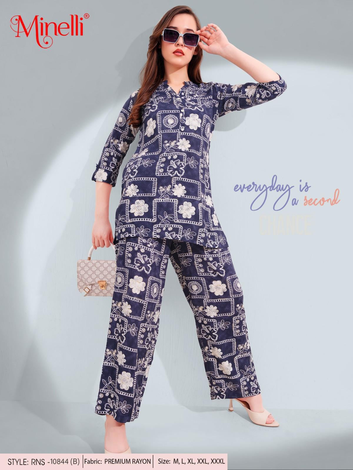 Navy Blue-Colored Printed Co-Ord Set
