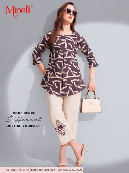 Brownish Purple-Colored Printed Co-Ord Set