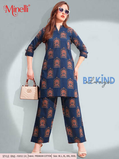 Navy Blue-Colored Printed Co-Ord Set