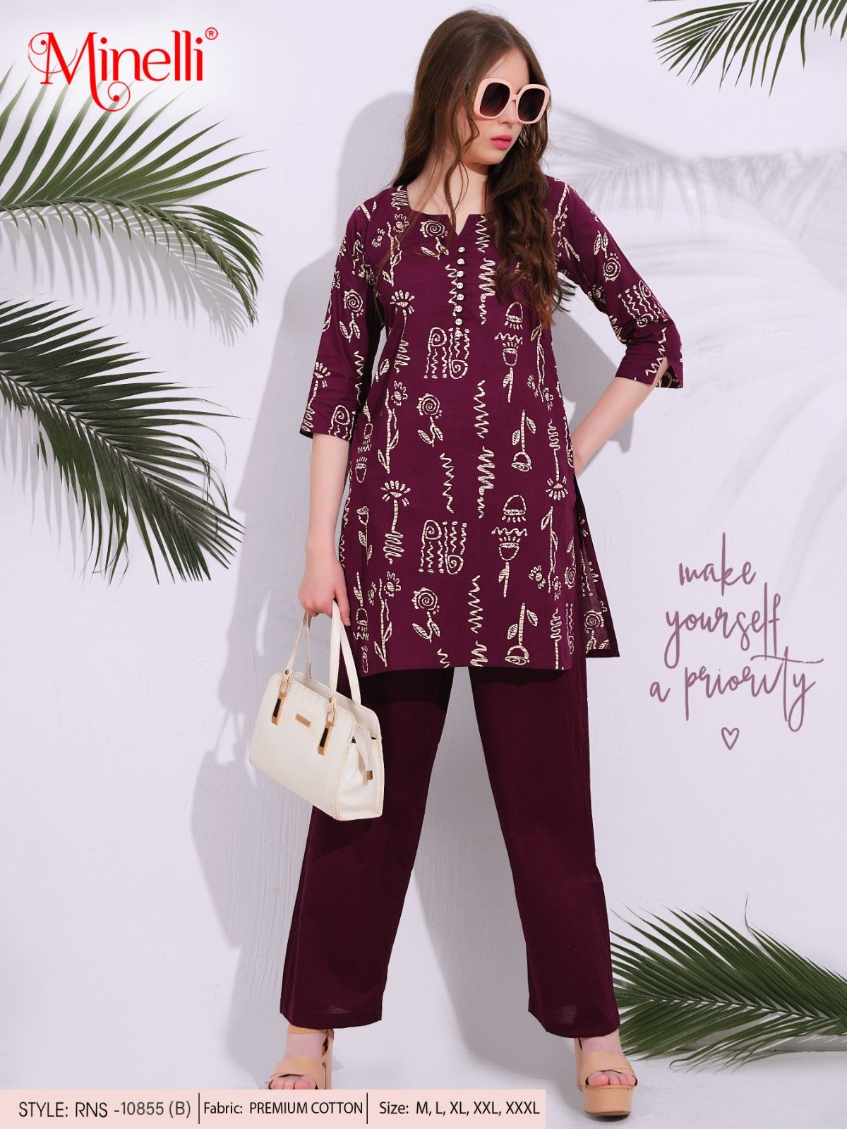 Magenta-Colored Printed Co-Ord Set