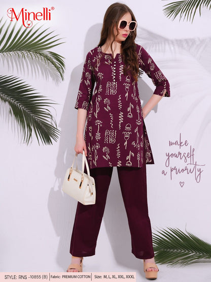 Magenta-Colored Printed Co-Ord Set