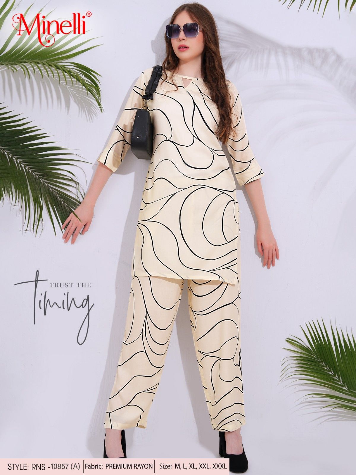 Cream-Colored Printed Co-Ord Set