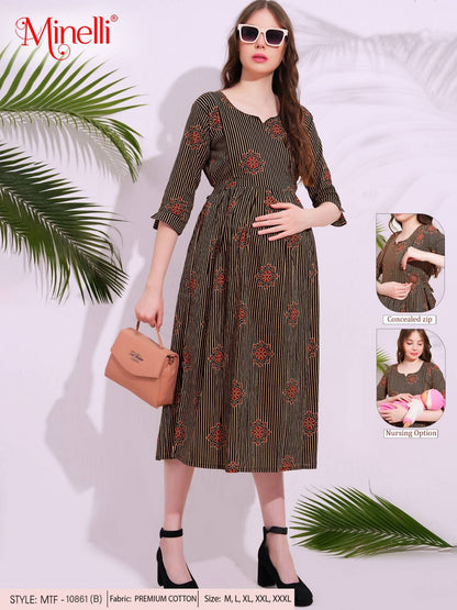 Coffee-Colored Maternity 3/4th Gown
