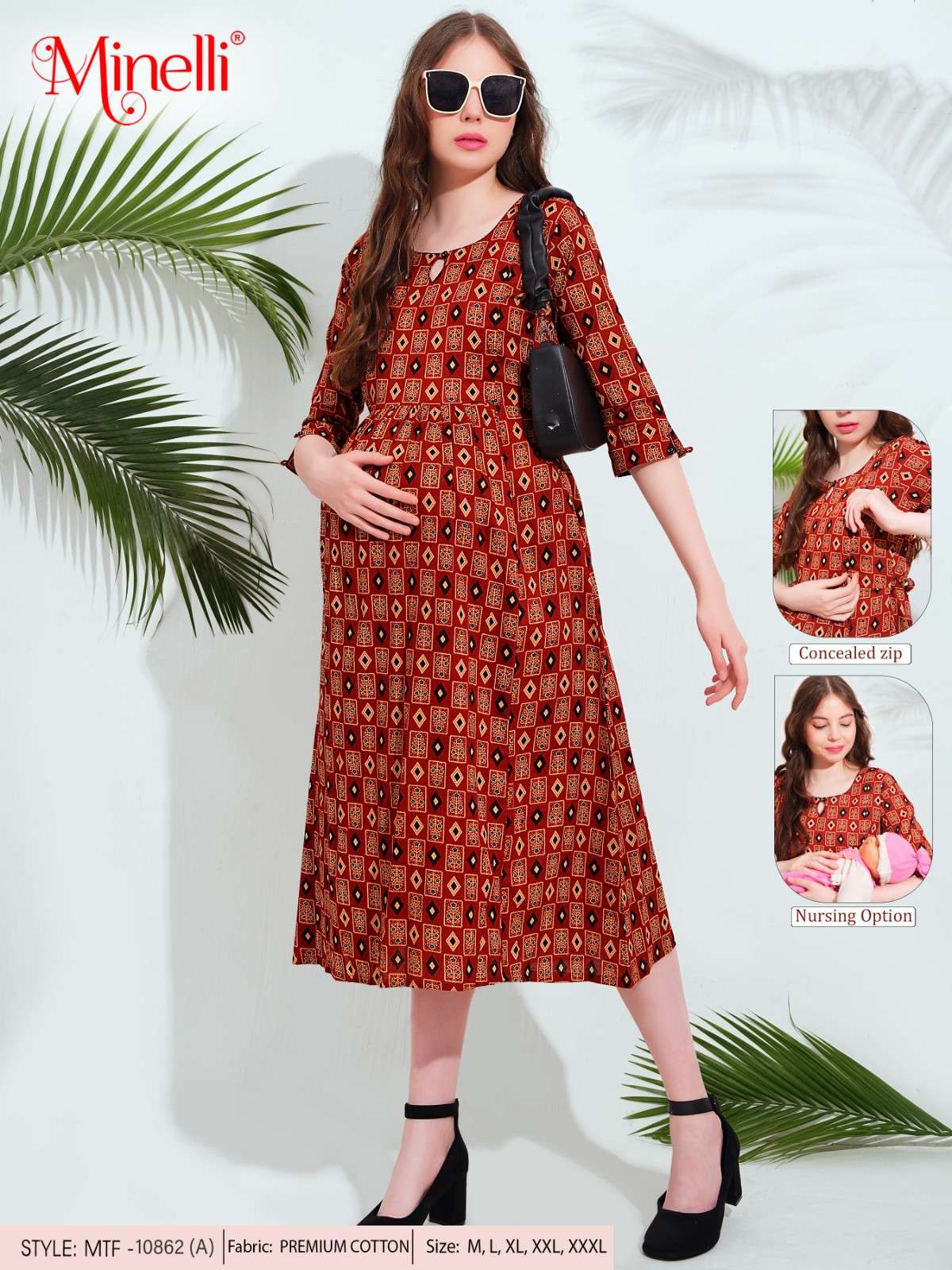 Rust-Colored Maternity 3/4th Gown