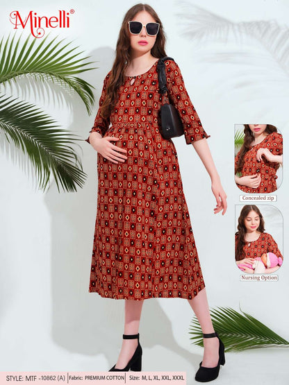Rust-Colored Maternity 3/4th Gown