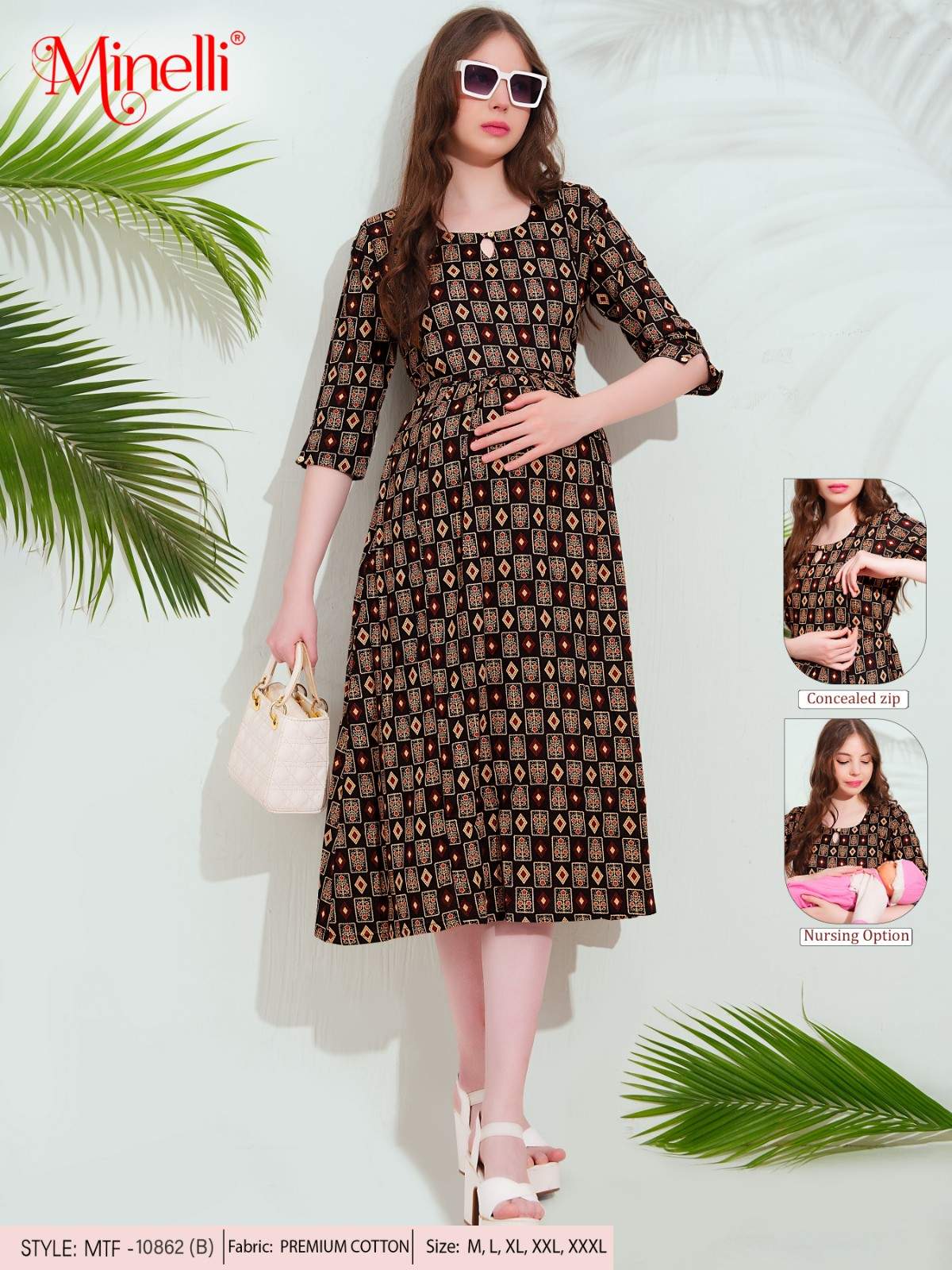 Coffee-Colored Maternity 3/4th Gown