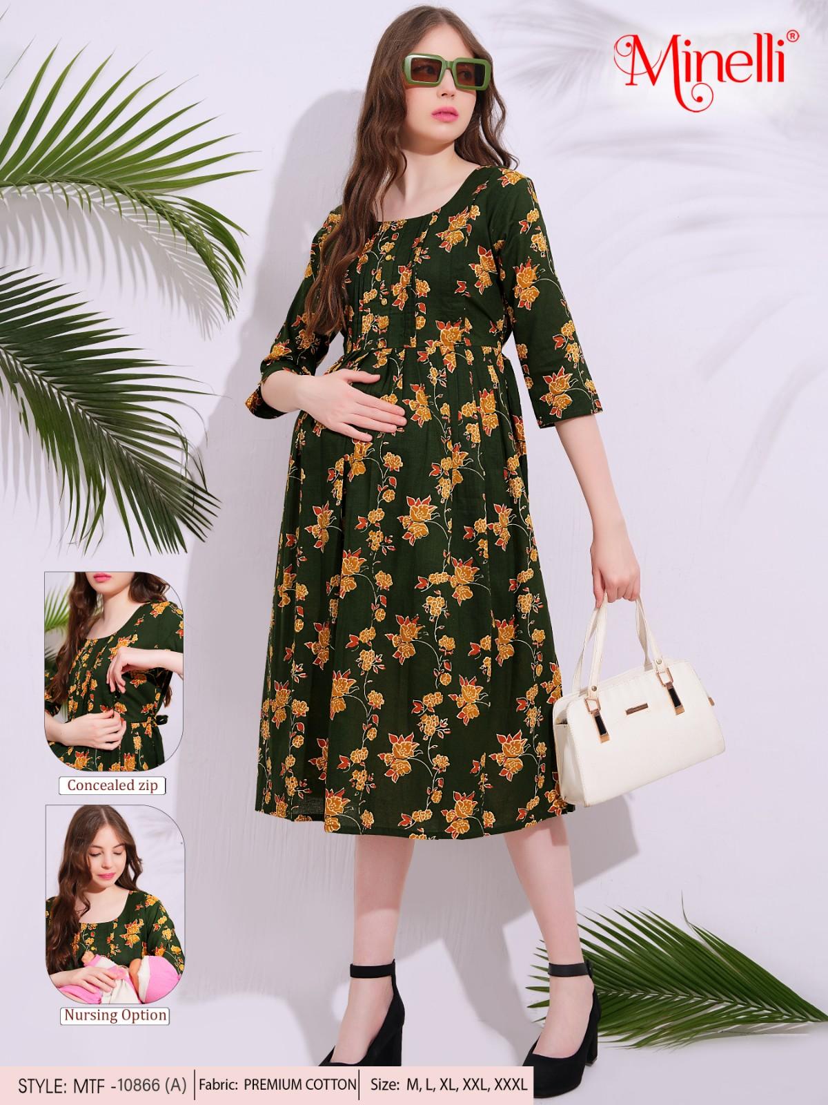 Olive-Colored Maternity 3/4th Gown