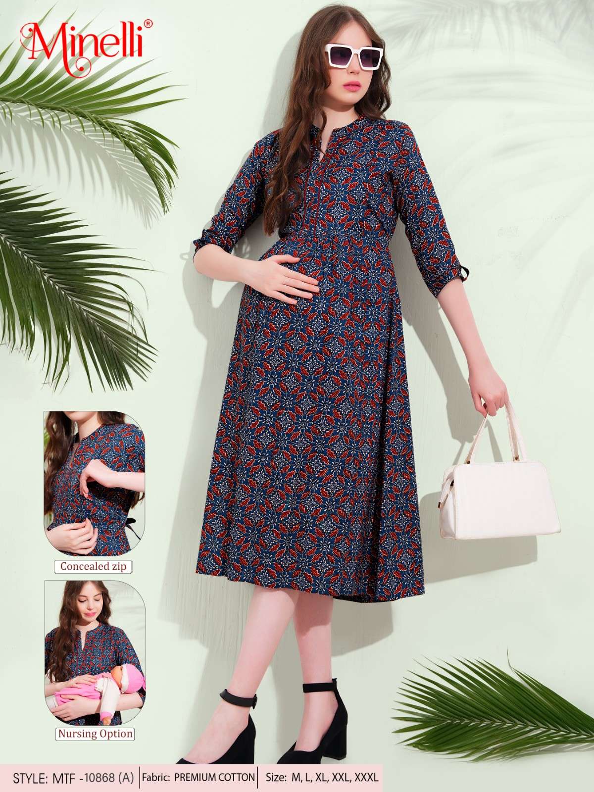 D.Blue-Colored Maternity 3/4th Gown