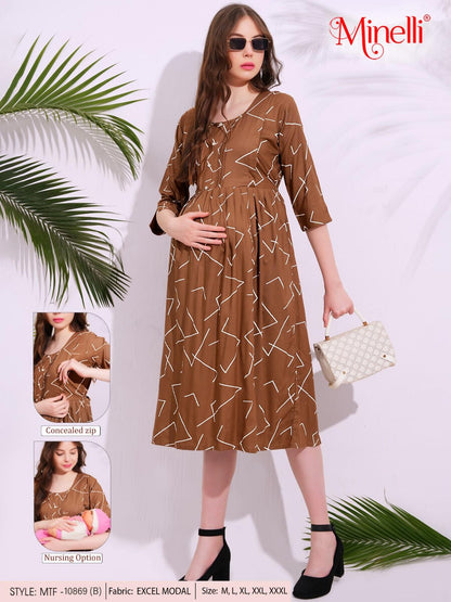 Khaki-Colored Maternity 3/4th Gown