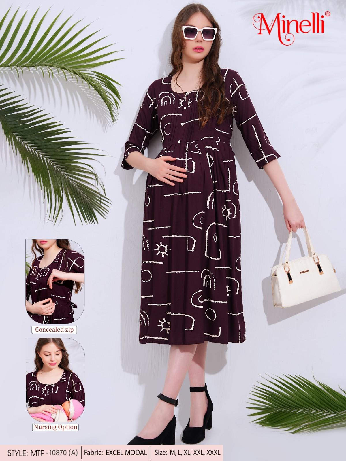 Wine-Colored Maternity 3/4th Gown
