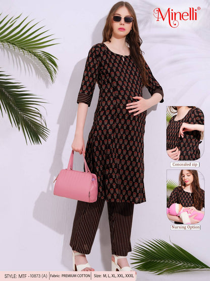 Womens Maternity Kurti Pant Set - Black