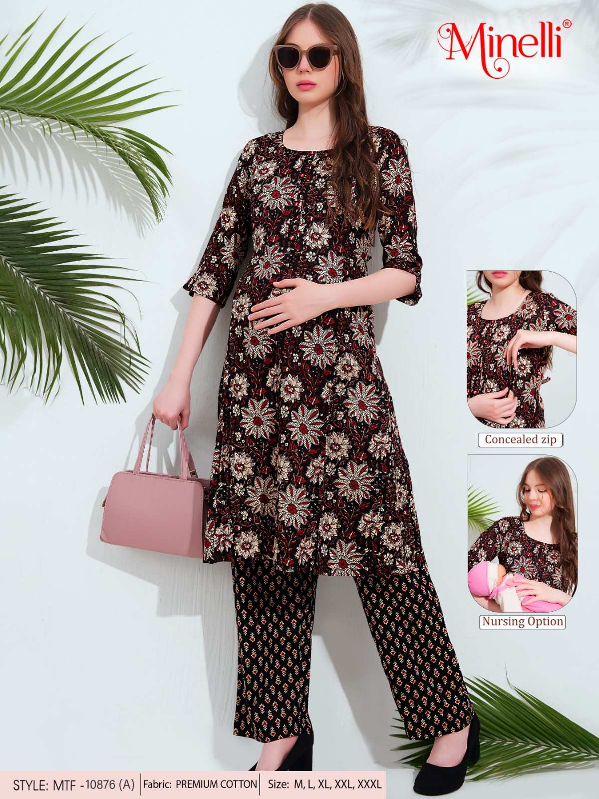 Womens Maternity Kurti Pant Set - Black