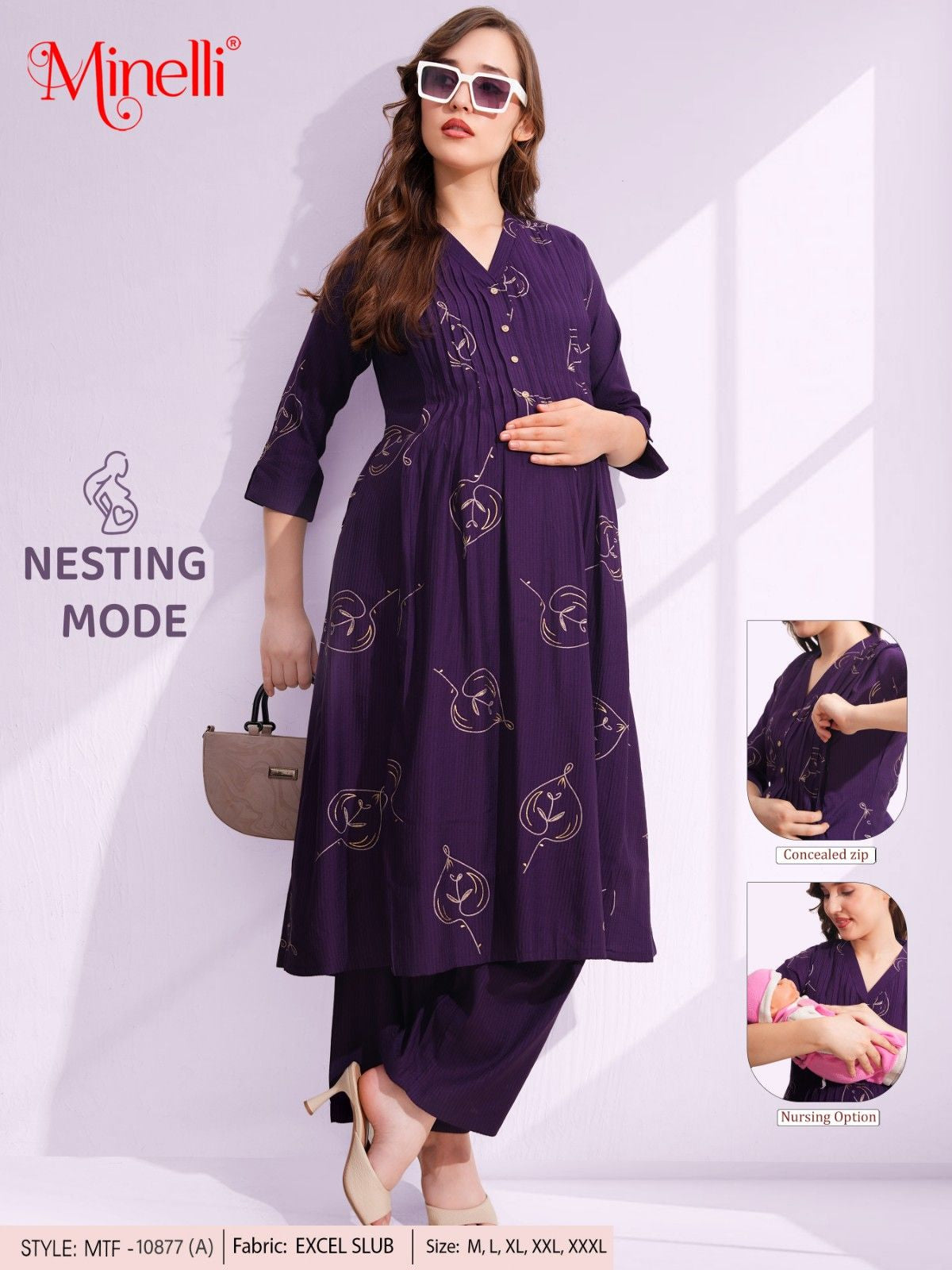 Womens Maternity Kurti Pant Set - Purple