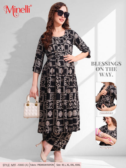 Womens Maternity Kurti Pant Set - Black
